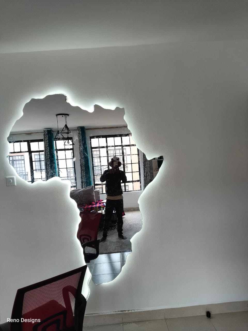 Africa-Shaped Backlit Mirror — Install In Progress